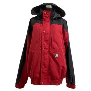 Carhartt Jacket Men's XL Red Black J105 Mesh Lined Hooded Nylon Color Block Coat